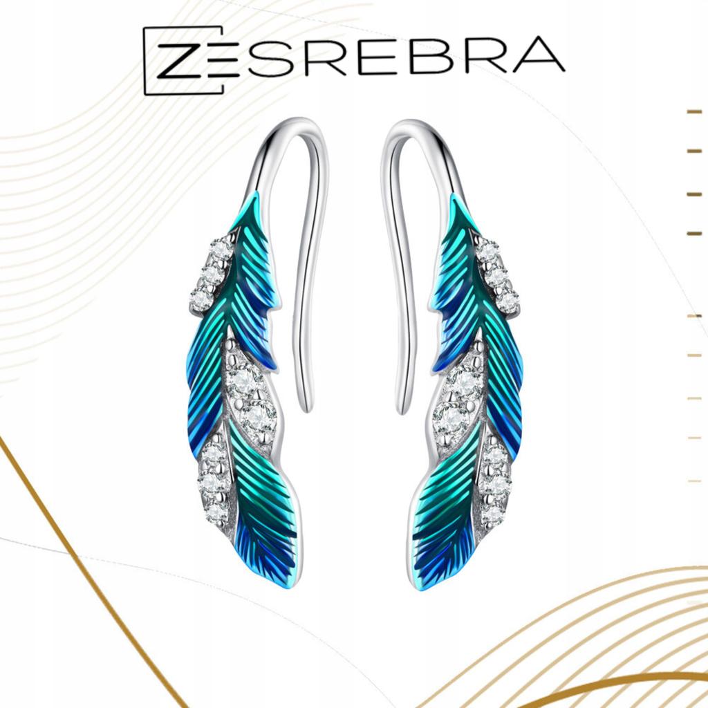 Earrings Colorful Feather S925 Peacock Zircons Feathers Crystals Bird