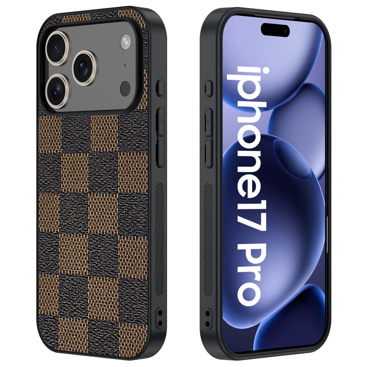 Applicable to Apple 17Pro series mobile phone case, lamb leather plaid anti-drop 15 all-inclusive 16 ultra-thin protective case Apple 17 коричневый