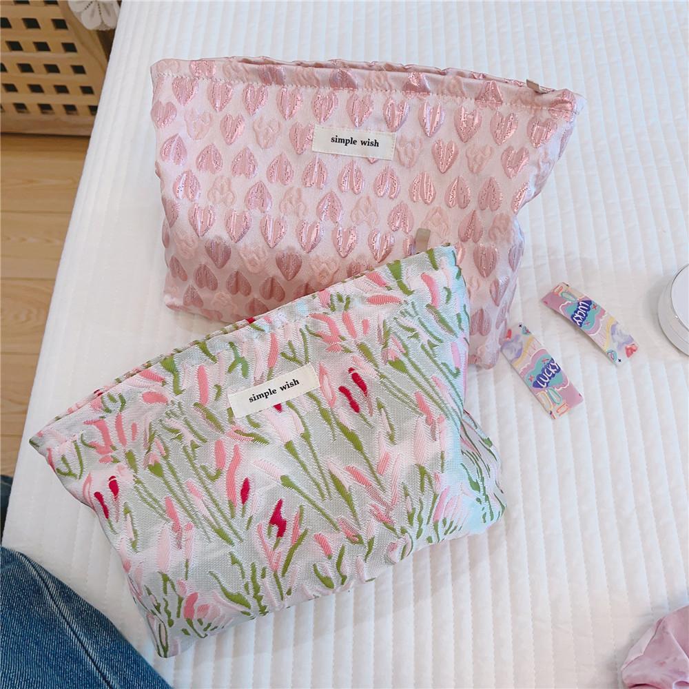 Women Ladies Girls Flowers Floral Cotton Toiletry Bag Floral Cosmetic Bag Floral Makeup Pouch