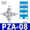 Pneumatic Nylon Air Hose Quick Connect Fittings: PU Straight, PY 5-Way, Cross 4-Way, PZA 3-Way, PE Connector with White/Blue Cap