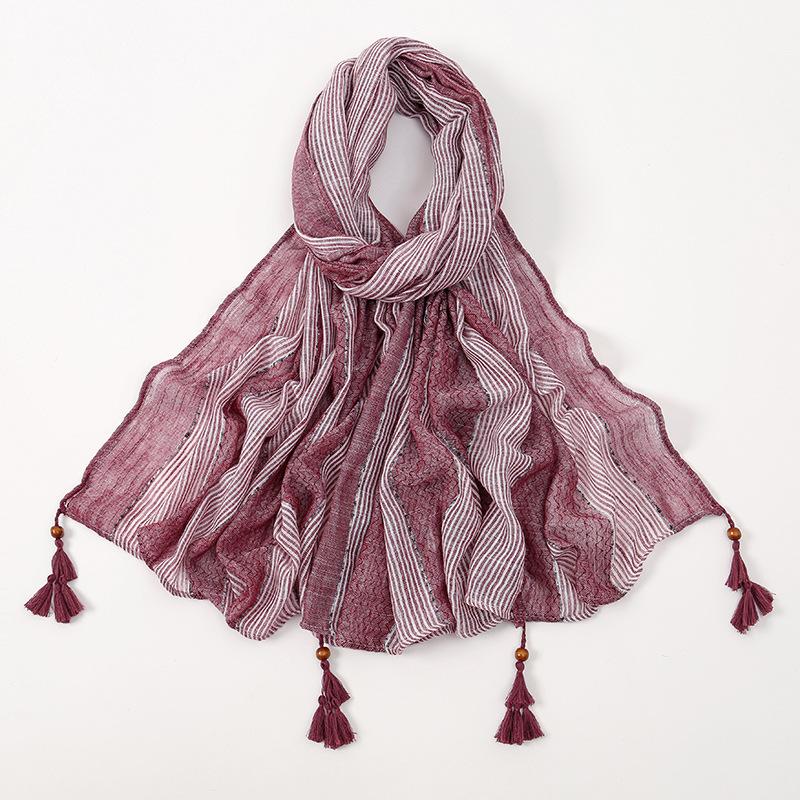 New Polyester Contrast Striped Tassel Long Scarf Spring and Autumn Hot Selling Versatile Soft Scarf Women's Shawl Headscarf