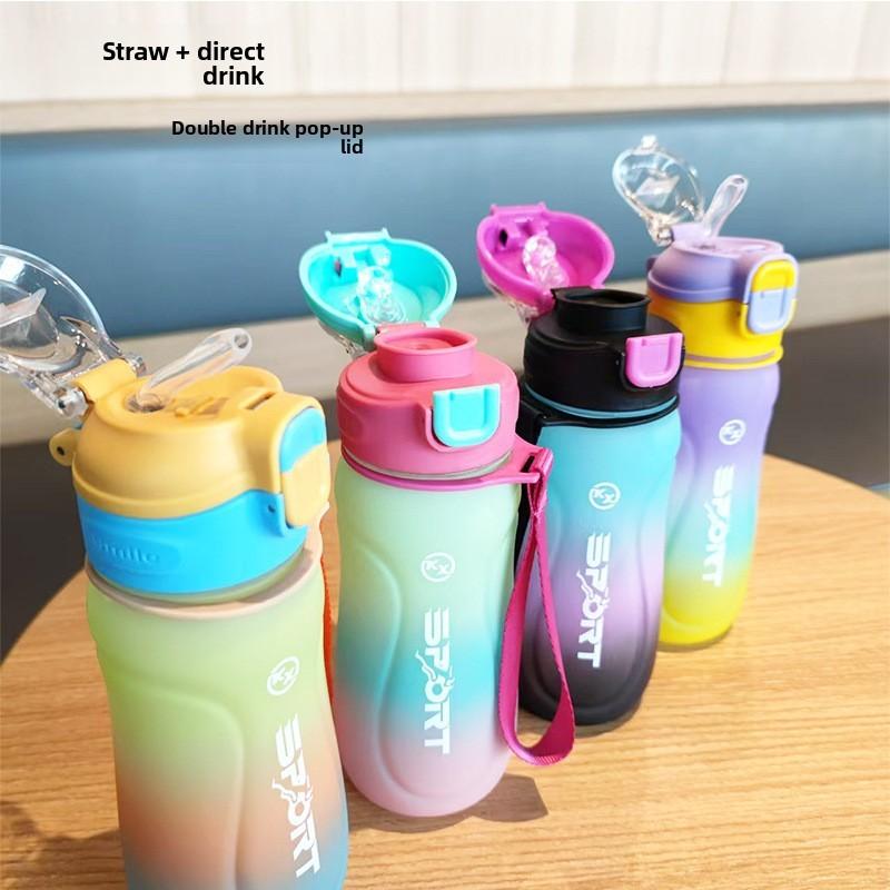 Water Bottle With Gradient Design And One Press Lid For Outdoor Travel And Students