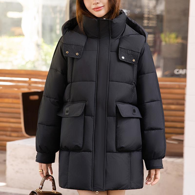 Mode Damen Winter Lange Mäntel Kapuze Übergröße Locker Dick Warm Parkas Damenjacken