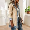 Jachetă tricotată patchwork din denim pentru femei, cu guler rever, pentru ținute casual