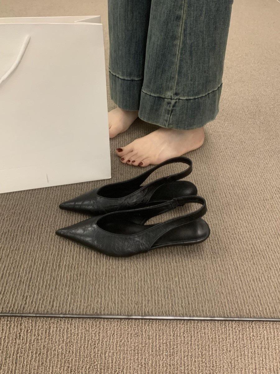 

Temperament small slope heel bag head sandals women s new rear empty pointed single shoes 40 чёрный