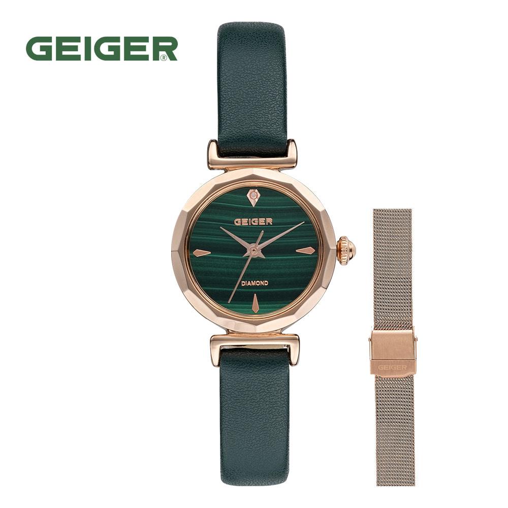 

Geiger GE1251RGGN Малахитовые женские кожаные часы с дополнительной сеткой 24 мм