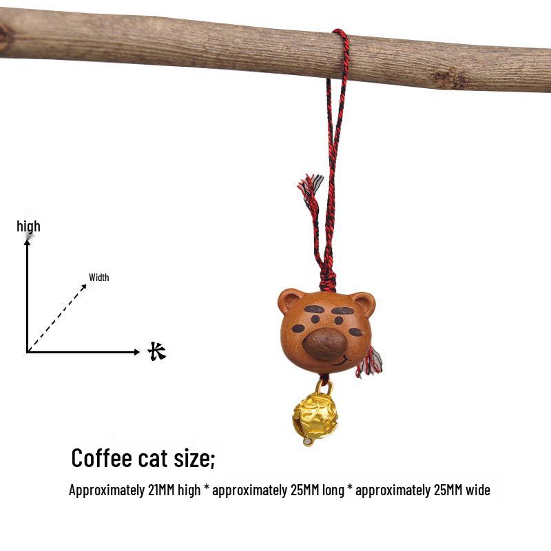 Peach Wood Coffee Bean Teddy Bear Heart Handbag Charm Pendant Keychain