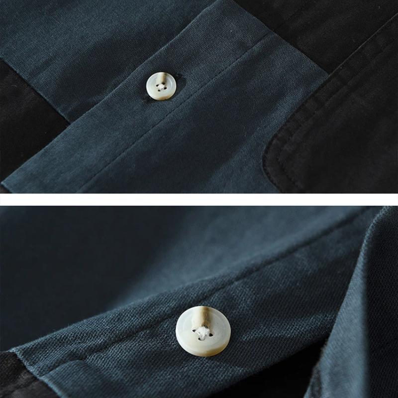 Korean Style Patchwork Shirt Korean Style Men's Casual Shirt Youth Loose Top Spring/Autumn 100 Cotton Men Clothing