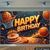 2D planar basketball-themed birthday banner background - basketball and birthday cake