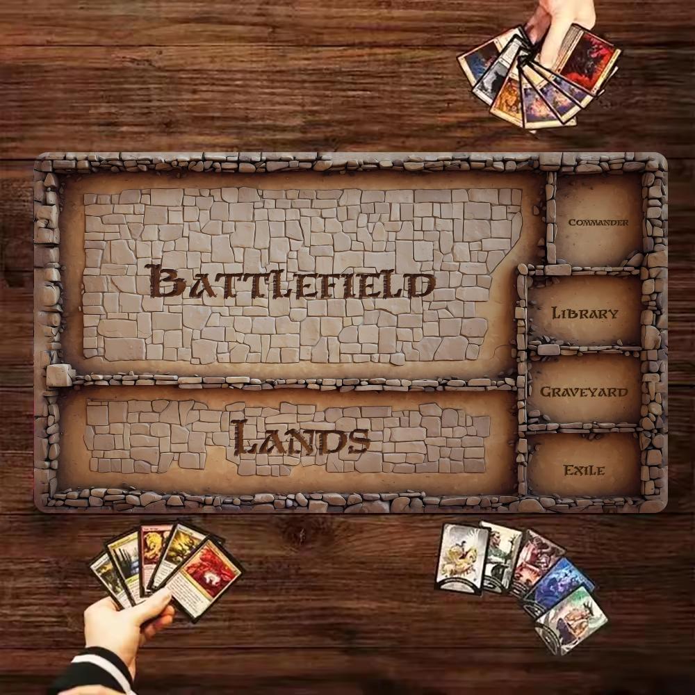 Retro Stone Brick Pattern MTG Playmat 24"X14" Magic Card Mat with Stitched Edge Non-Slip Tabletop Playmat Board Game Mat for TCG