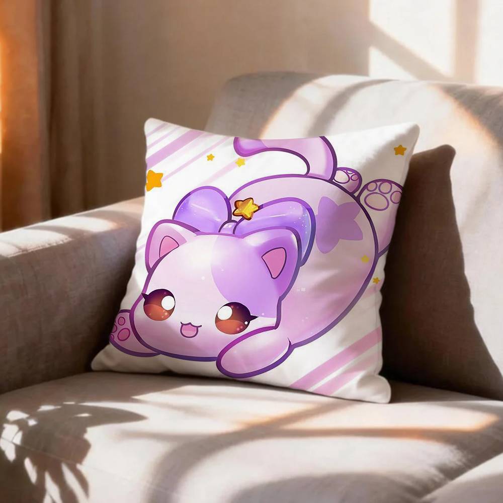 CUTE AAphmau Meow Anime Cats Pillow Case Pattern Printed Pillowcase For Living Room Sofa Cushion Cover