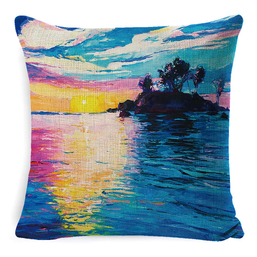 New Linen Pillow Cover Oil Painting Landscape Office Lumbar Pillow Cover Home Sofa Pillow Home Pillow