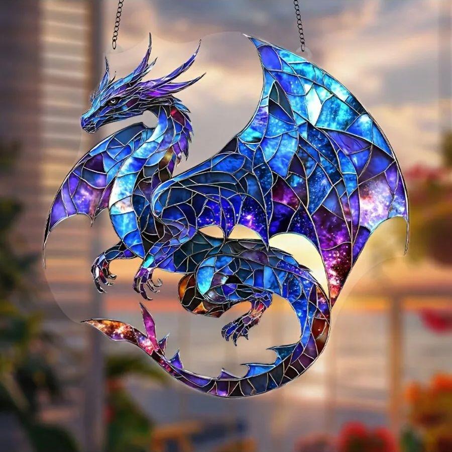 1 piece of charming blue dragon acrylic window hanging decoration, suitable for home, office, outdoor decoration, garden