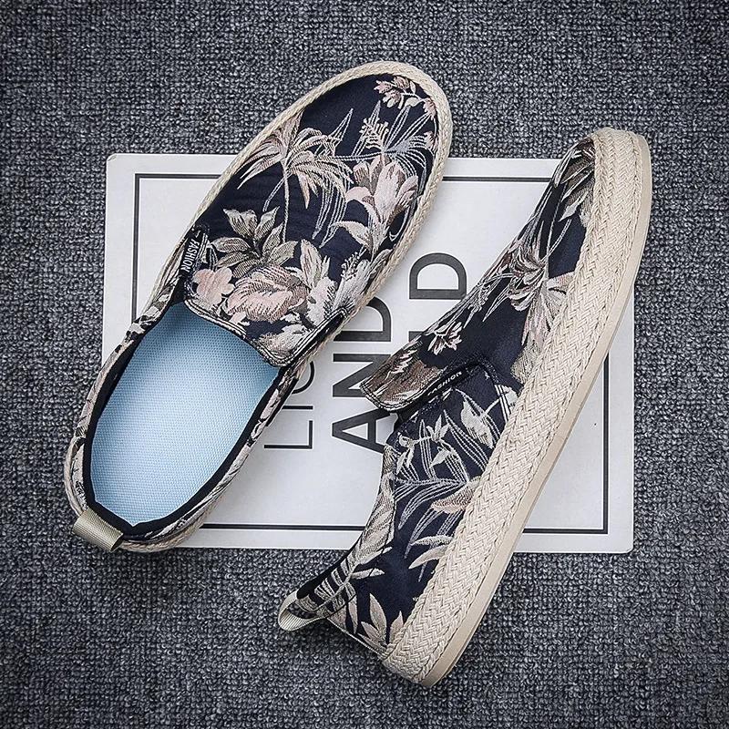 Fashion Autumn Men Canvas Shoes Breathable Men's Casual Shoes Slip-On Hemp Shoes Graffiti Espadrilles Women Footwear Flats 2025