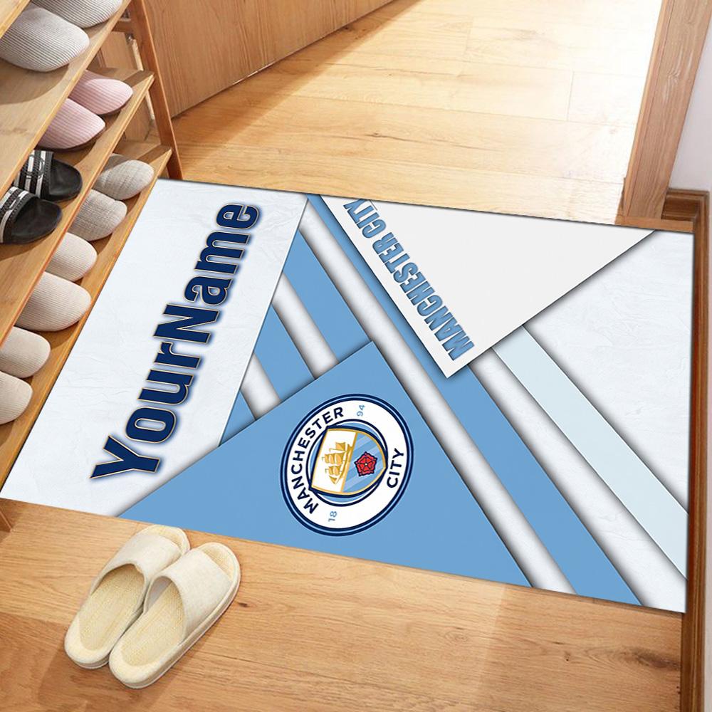 Manchester City Customizable Name Floor Mat Suitable for Kitchen Bedrooms Balcony Hallway Anti-slip Rug Anime Office Decor Gift for Festivals