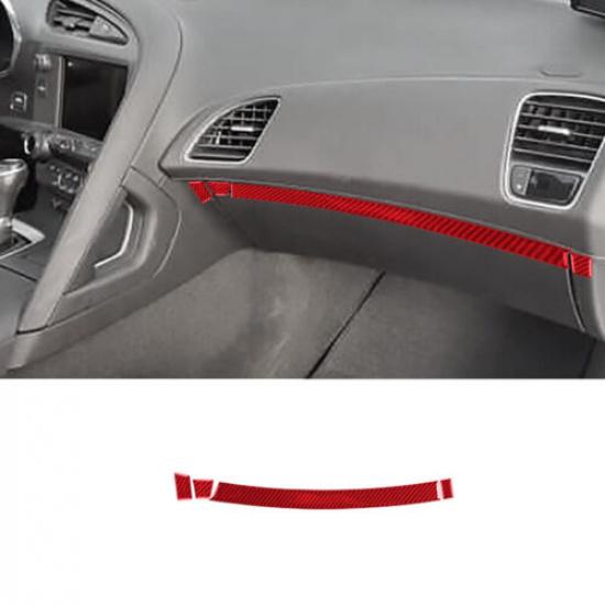 For Corvette C7 2014-19 4PC Red Carbon Fiber Copilot Dashboard Stripe Panel Trim