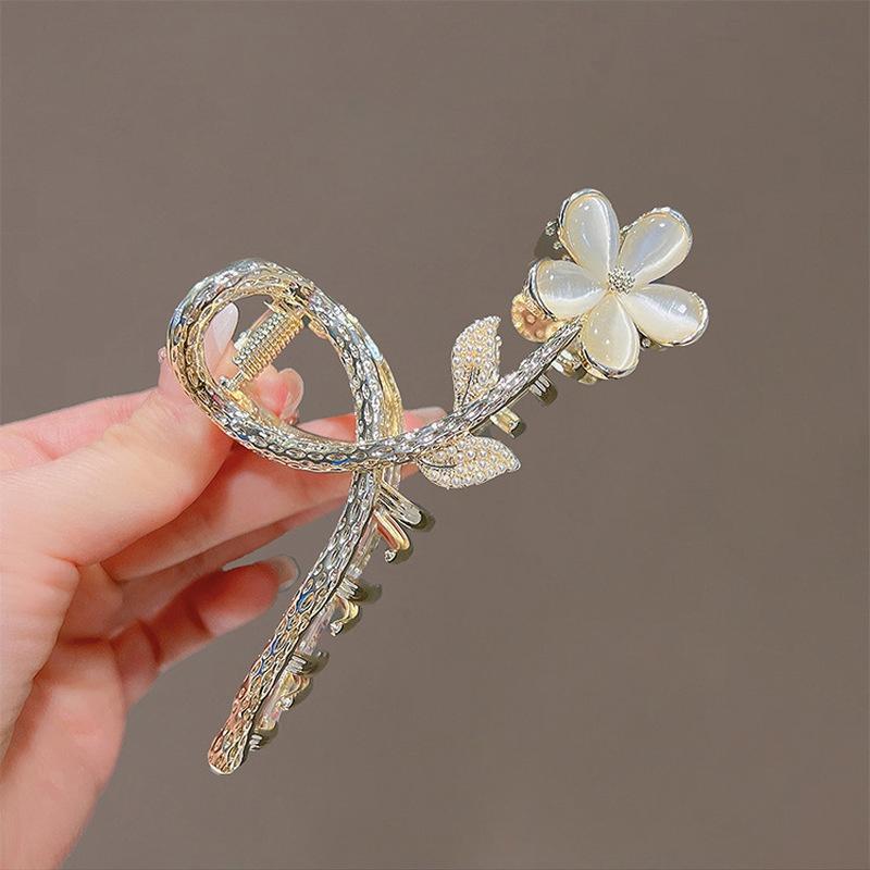 Korean Version Cat Eye Stone Large Flower Hair Clip Fashionable Elegant Pan Hair Grab Clip Hairs Clip Headwear Hair Accessories