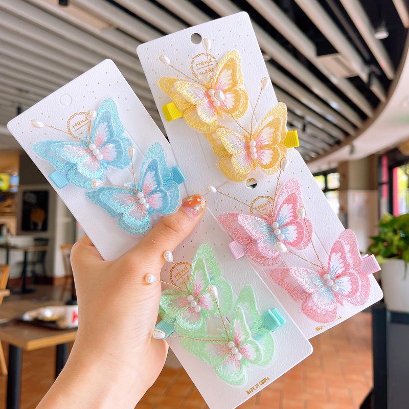 Korean-Style Embroidered Bow Hair Clips for Girls