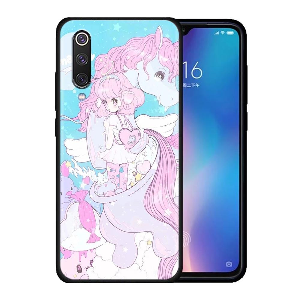 Kawaii Anime Niedliches Schönes Mädchen Handyhülle für Xiaomi Mi A2 8 9 SE 9T 10 10T 10S CC9 E Note 10 Lite Pro 5G 4G Schwarze Hülle Abdeckung