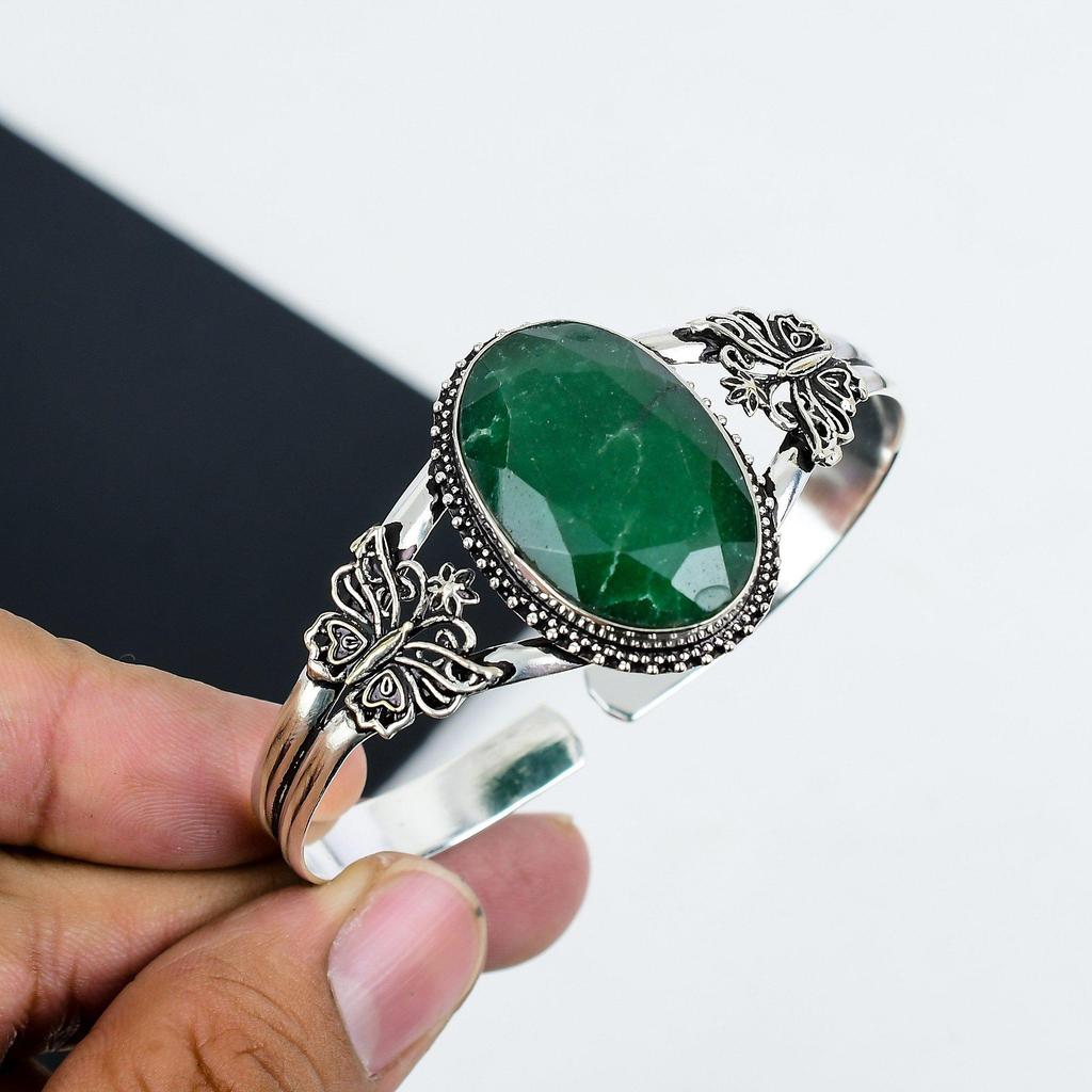 Amazing Emerald Gemstone Handmade 925 Sterling Silver Cuff Bangle, Emerald Bangle,For Wife, Unisex Bangle, Gifts For Engagement