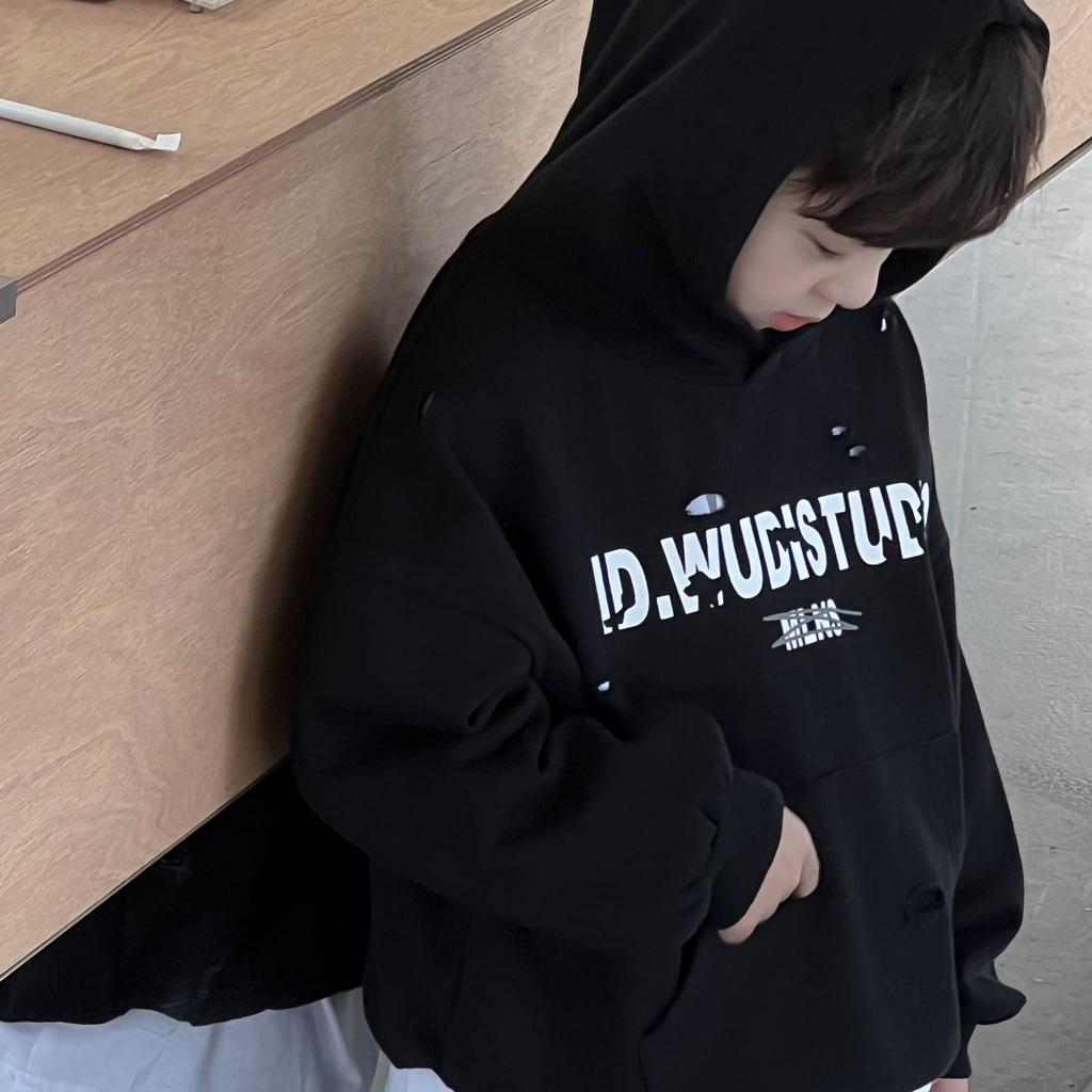 Children's Spring Fashion Black Printed Hoodie