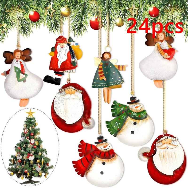 8/16/24PCS New Wooden Christmas Wooden Pendant Retro DIY Xmas Ornaments Xmas Tree Decoration Merry Christmas Party