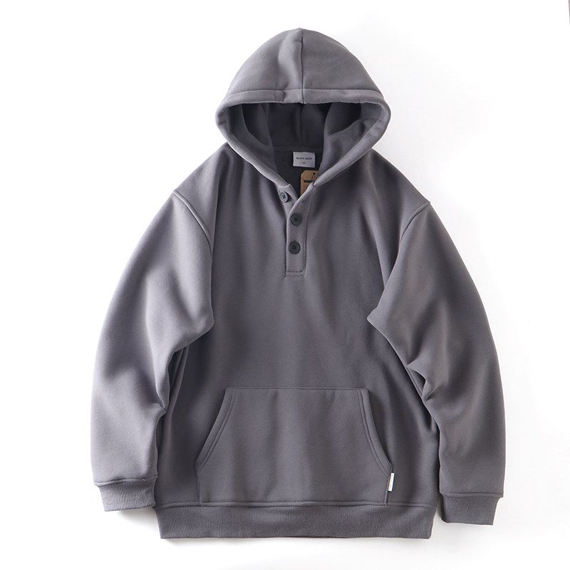 Heavy Weight American Retro Hooded Sweatshirt Winter Breasted
