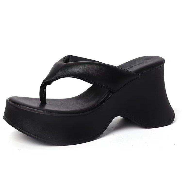 Small Thick-soled High-heeled Flip-flops Women's Shoes 2025 Summer New Fashion Women's Wedge Heel Waterproof Table Sandals