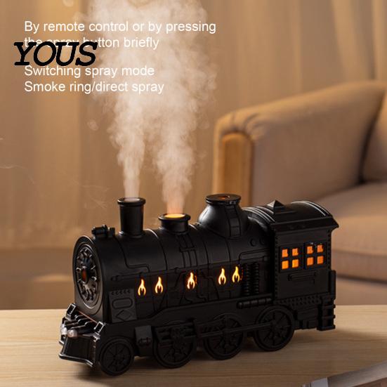 Macchina per Aromaterapia a Nebbia Fredda Silenziosa 300ml Diffusore d'Aroma Treno Vintage, Umidificatore Locomotiva a Vapore con Telecomando & Umidificatore d'Aria LED per
