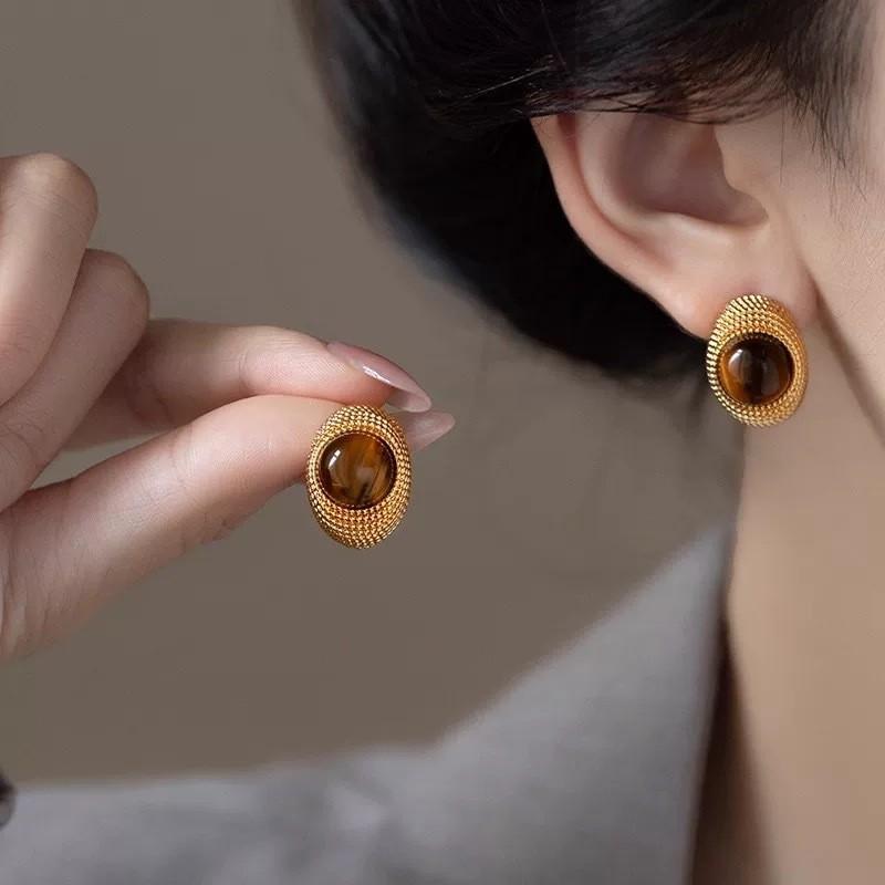 Maillard Amber Retro Hong Kong Style Earrings Women's Light Luxury High-end Niche Earrings Earrings