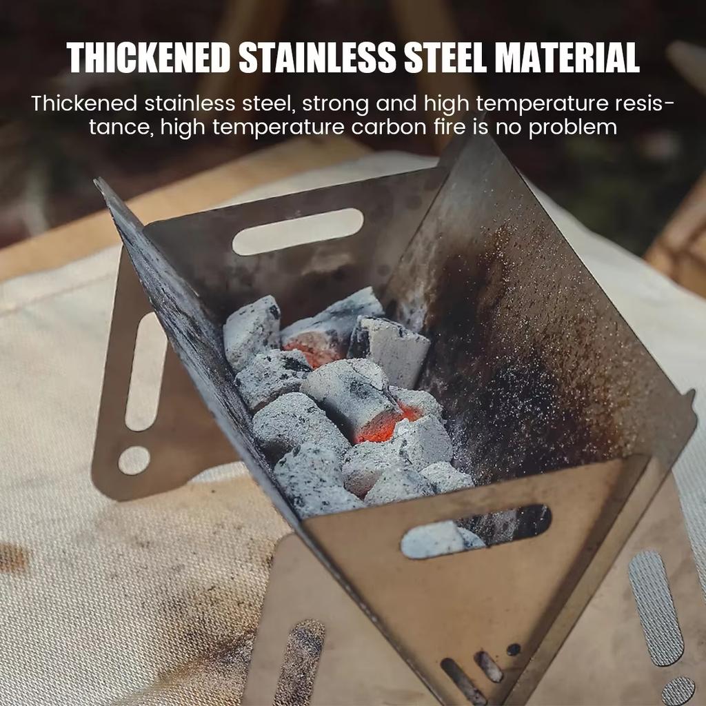 Grill ze stali nierdzewnej, przenośny, składany, piecyk grzewczy, wielofunkcyjny, kempingowy, stojak na grilla, siatka, piec na drewno opałowe