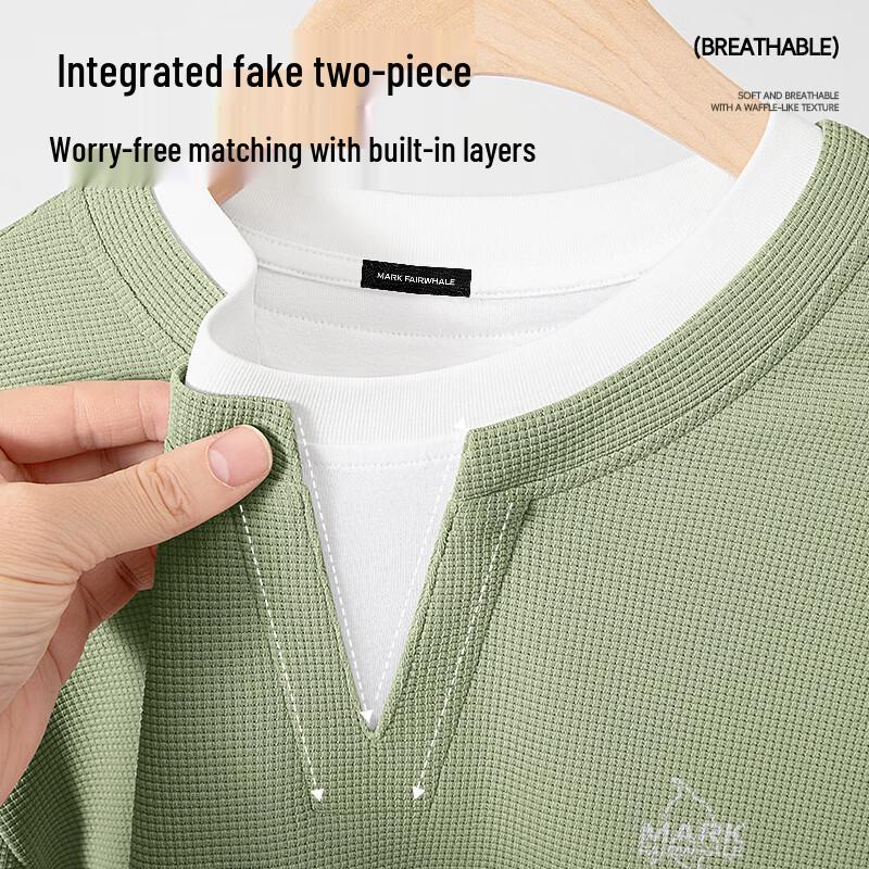 Mark Fairwhale Men's Faux Two-Piece Waffle Knit Henley T-Shirt