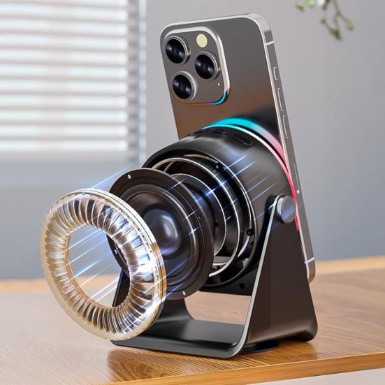Wireless Induction Speaker with Adjustable Cell Phone Stand Stereo Sound Colorful Light 800mAh Rechargeable 5-in-1 Bluetooth-compatible Speaker