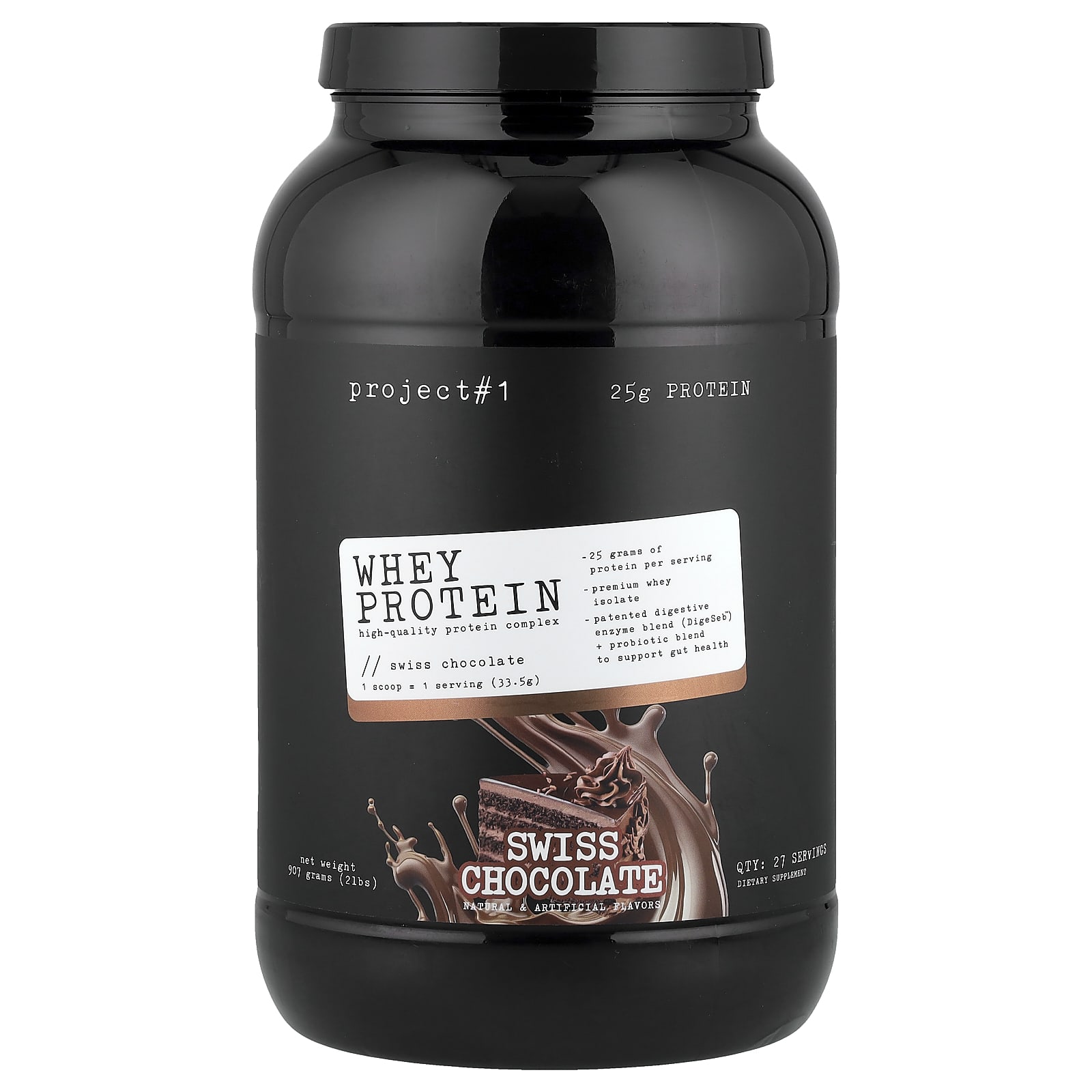 

Project 1 Nutrition, Whey Protein, High-Quality Protein Complex, Swiss Chocolate, 907g (2 lbs)