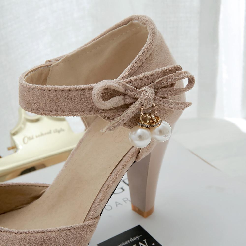 Fashion 2025 Spring New Flock Ladies Platform Mary Janes Pumps Fashion Lace Bow Thick High Heels Women's Party Wedding Woman Shoes