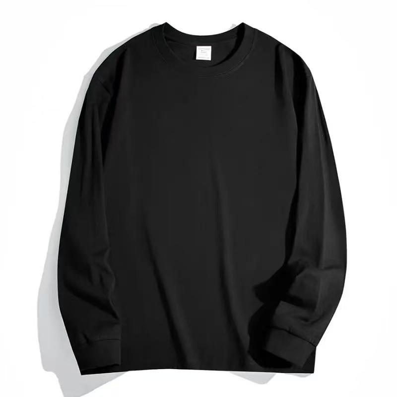 Men's 300g Heavyweight Pure Cotton White Long-Sleeve Round Neck Shirt