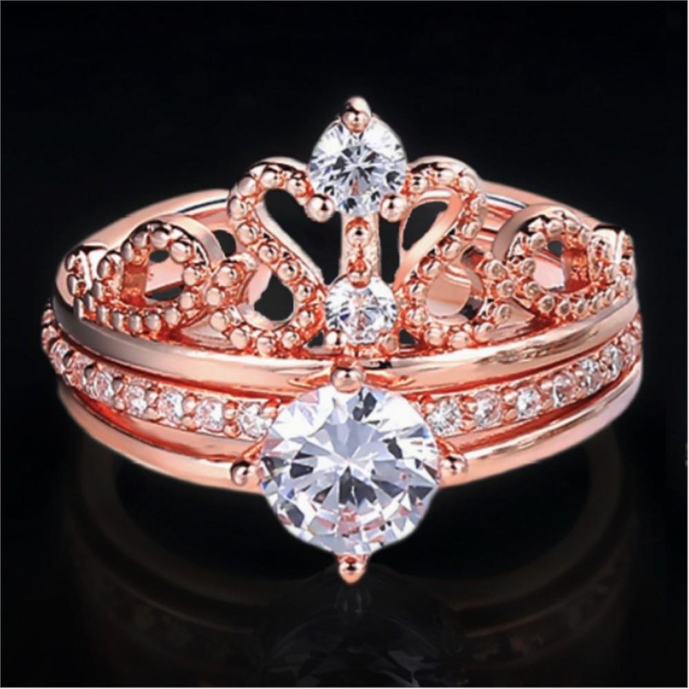 Luxury Iced Out Crown Princess Rings For Women Elegant Cubic Zirconia Stacking Engagement Wedding Ring Set Finger Jewelry R349