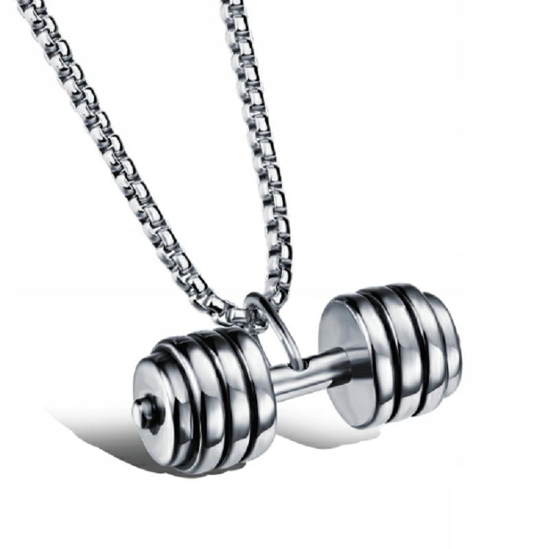 Silver Barbell Necklace, Dumbbell, Gym 360
