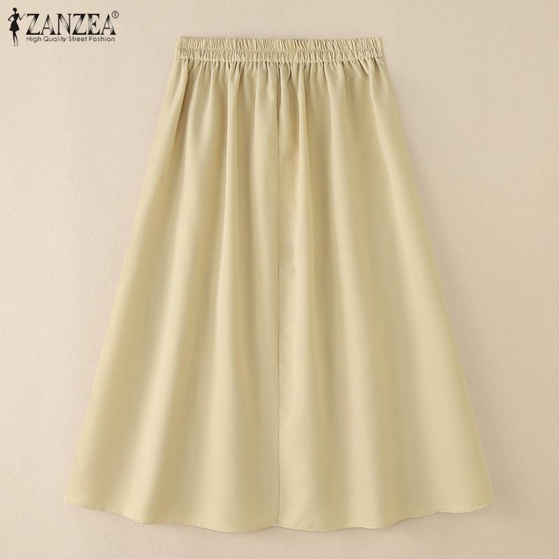 ZANZEA Women Casual Solid Color Loose Pleated Skirts