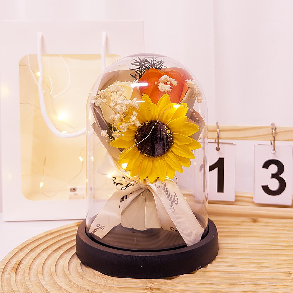 Eternal Flower Glass Cover Teachers' Day Gift Sunflower Soap Rose Ornament Valentine's Day Creative Gift