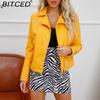 BITCED Spring/Autumn Short-Length Leather Jacket for Women Slim-Fit Collared Biker Jacket with Diagonal Zipper