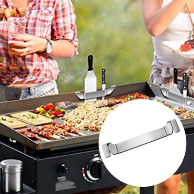Easy To Clean Mirror Polishing BBQ Spatula Rack Space Saving High Temperature Resistant Stainless Steel Flat Top Griddle Spatula Holder Barbecue Tool
