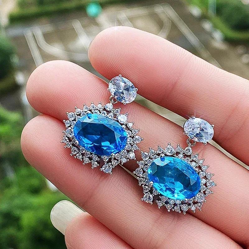 Shiny Zircon Wedding Hanging Earrings with High Grade Temperament Geometric Cubic Zirconia  Quality Women's Luxury Jewelry