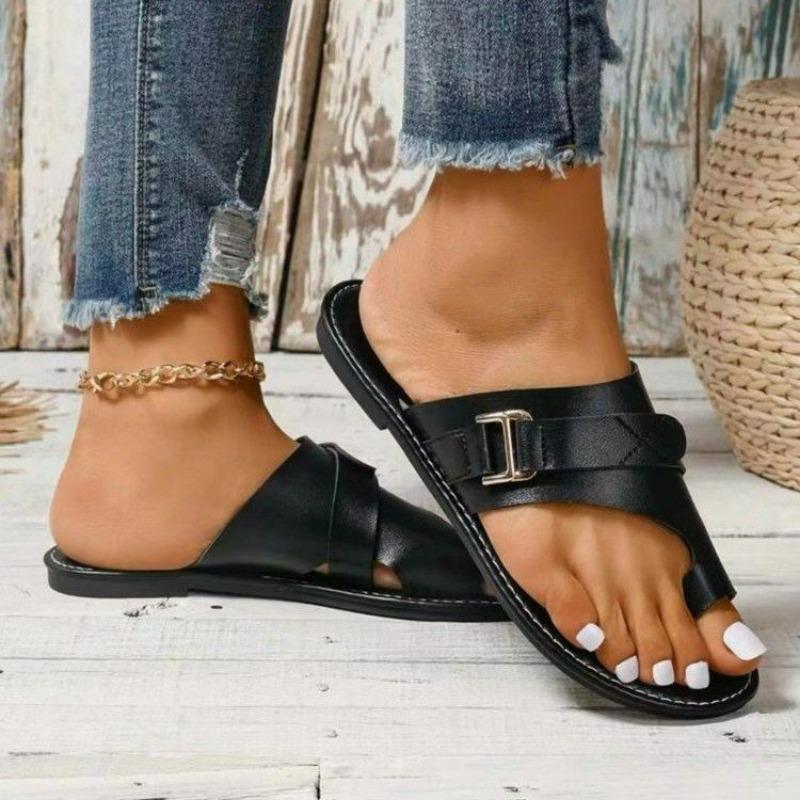 Large size flat slippers women's summer cover toes round head explosion sandals women