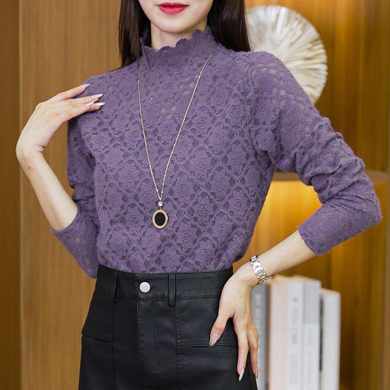 

2025 Elegant Women s Lace Collar Winter Shirt - Versatile and Fashionable for Mothers and Ladies M (80-90 lbs) фиолетовый