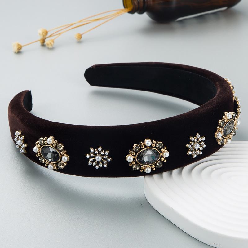 Lux Velvet Sponge Padded Rhinestone Flower Hairbands Headbands Ornament Accessories For Women Hair Accessories