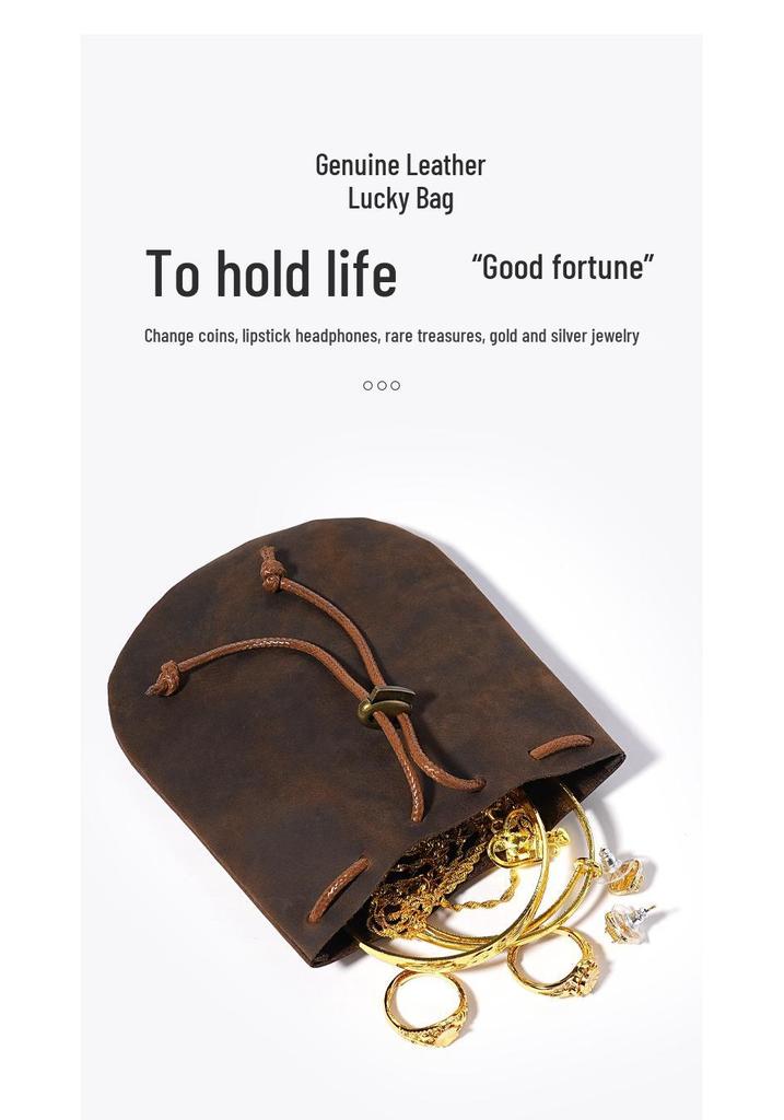 Genuine Leather Drawstring Coin Purse - Cowhide Storage Bag & New Year's Lucky Wallet.
