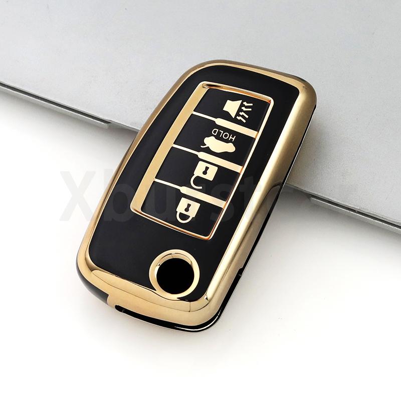 4 Buttons Tpu Auto Shell Fob Gold Edge Car Key Case Cover For Nissan Qashqai X-Trail T32 Rogue Juke F15 J11 Murano Maxima Altima