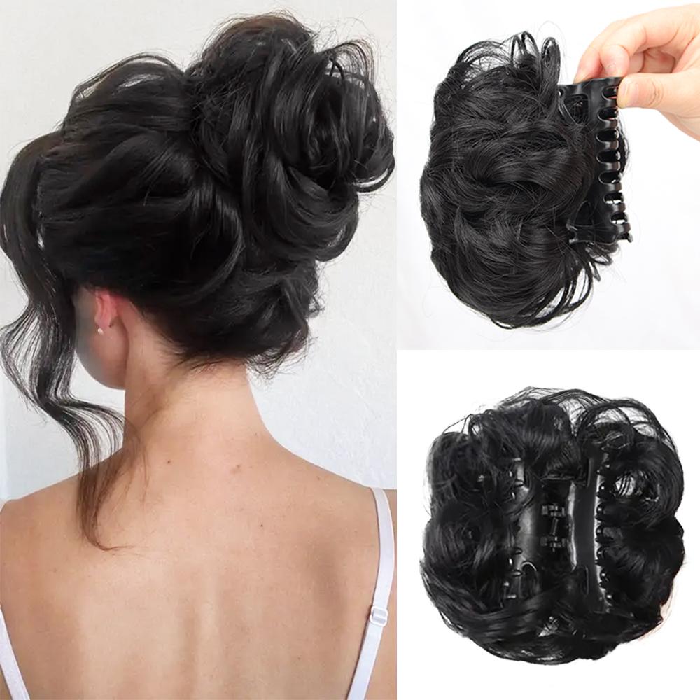 MISSQUEEN Synthetic Short Curly Wavy Claw Clip In Bun Ponytail Hair Extensions Tousled Updo Hairpieces For Women Daily Wear