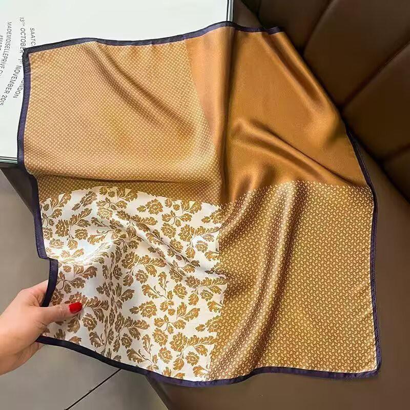 70x70cm Lightweight Cotton Silk Square Scarf With Boho Floral Print Breathable Neck Wrap Women
